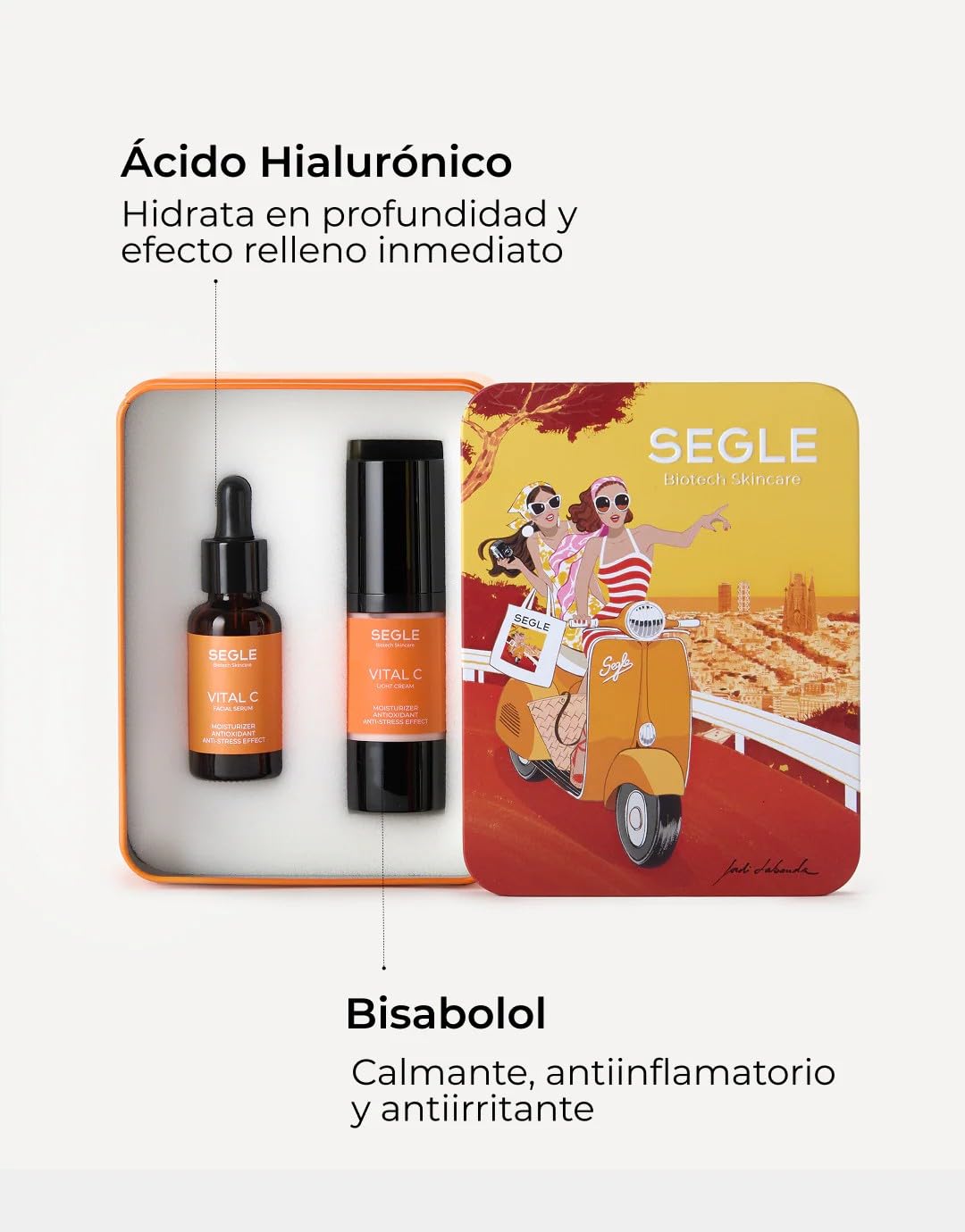 SEGLE | Pack Vitamina C Estabilizada Sérum 30ml + Crema Hidratante 30ml con Ácido Hialurónico y ChlorellaEdición Jordi Labanda, Iluminador Antioxidante Antimanchas, Edición Jordi Labanda