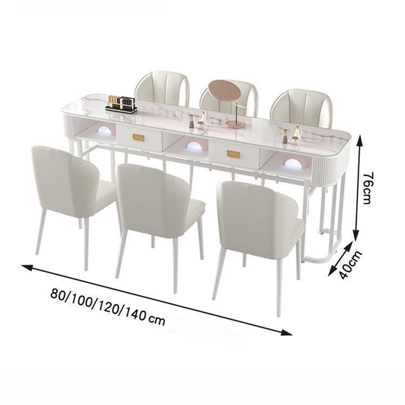 Estación de Manicura Moderna, Mesa de Manicura con Cajones Estación de Trabajo Profesional de Cristal con Estantes Abiertos para Salón de Manicura, Oficina(Style 2,100x40x76cm)