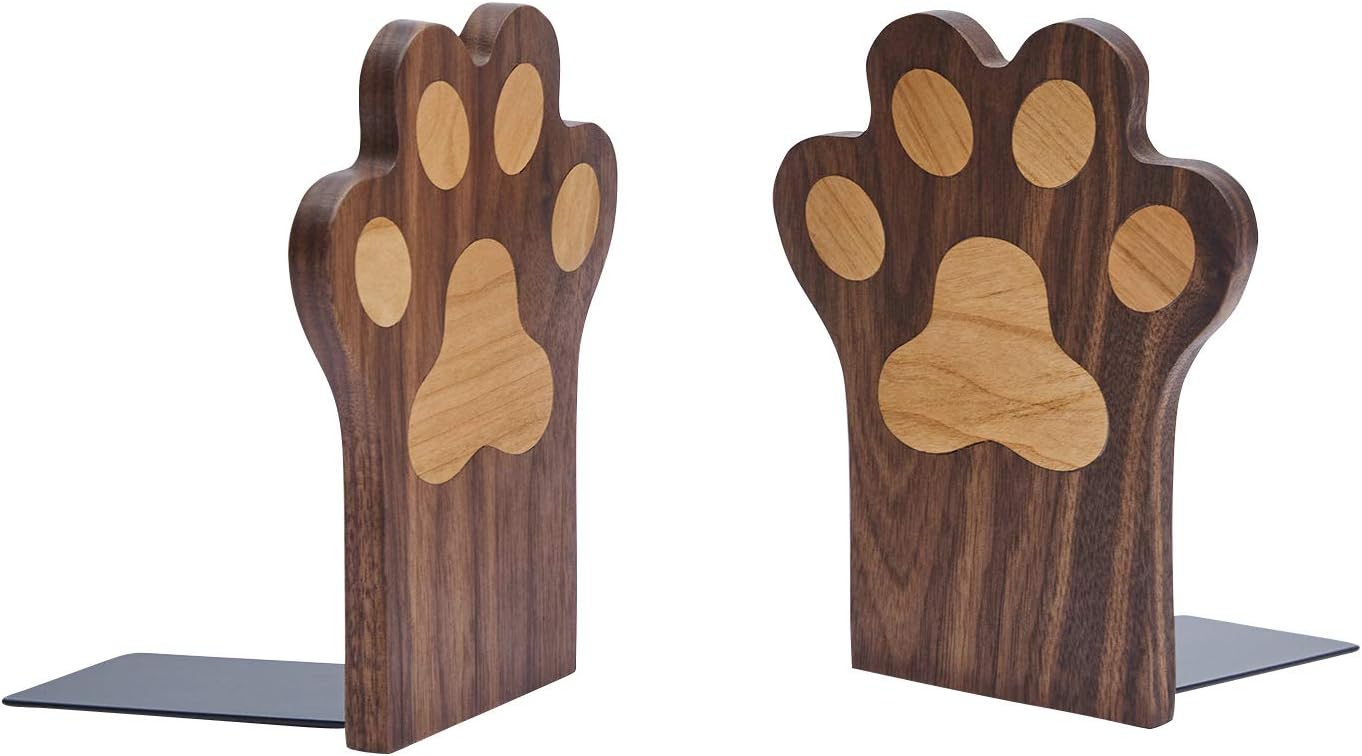 Pandapark Paw Bookends,Non-Skid Bookend for Shelves,Heavy Duty Bookends,Book Stand for Books/CDs,1 Pair