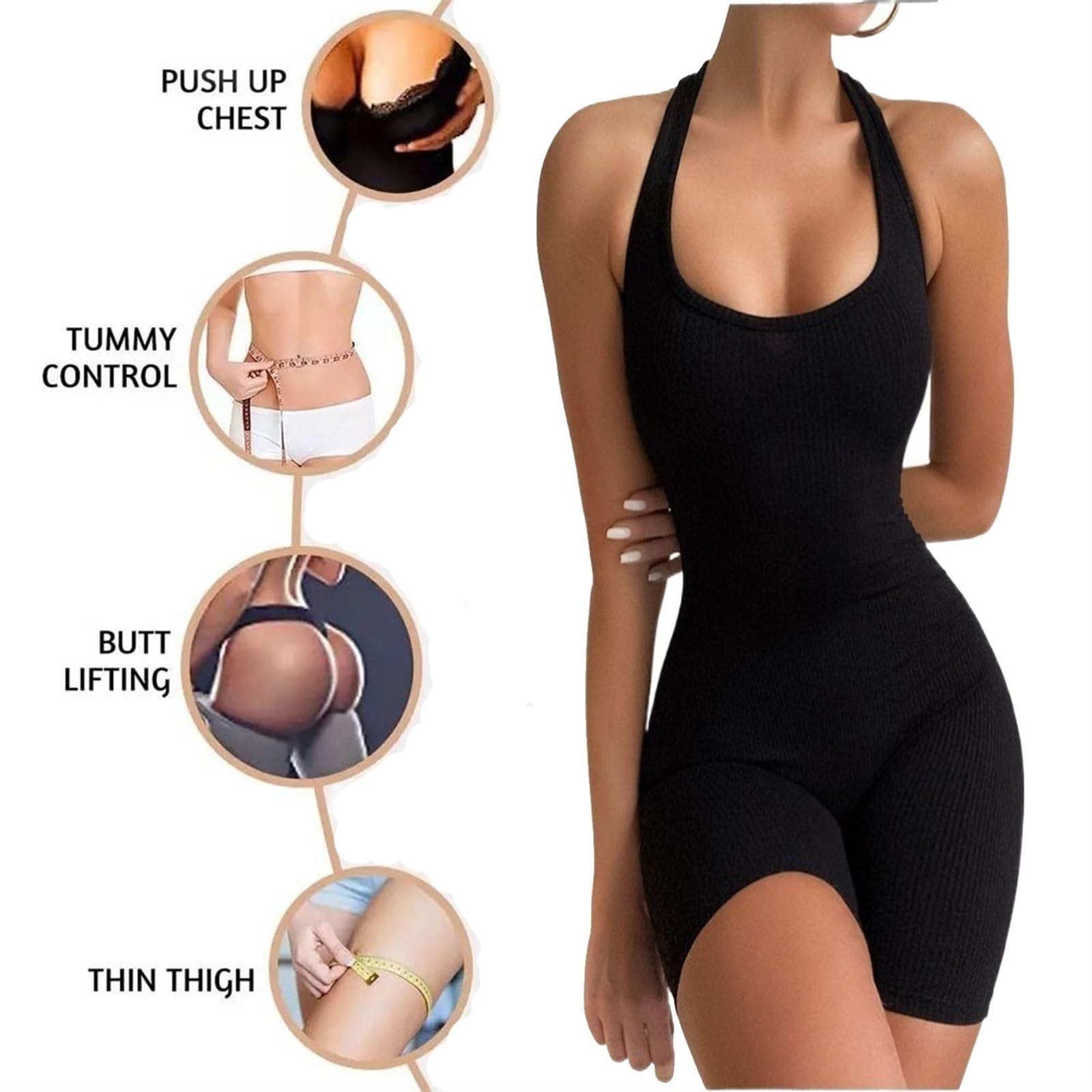 QTANZIQI Shapewear para Mujer, Cuerpo Completo, Control de Barriga, Espalda Cruzada, Cuello Halter, Tops a Mitad del Muslo, más Delgado, Levantador de glúteos