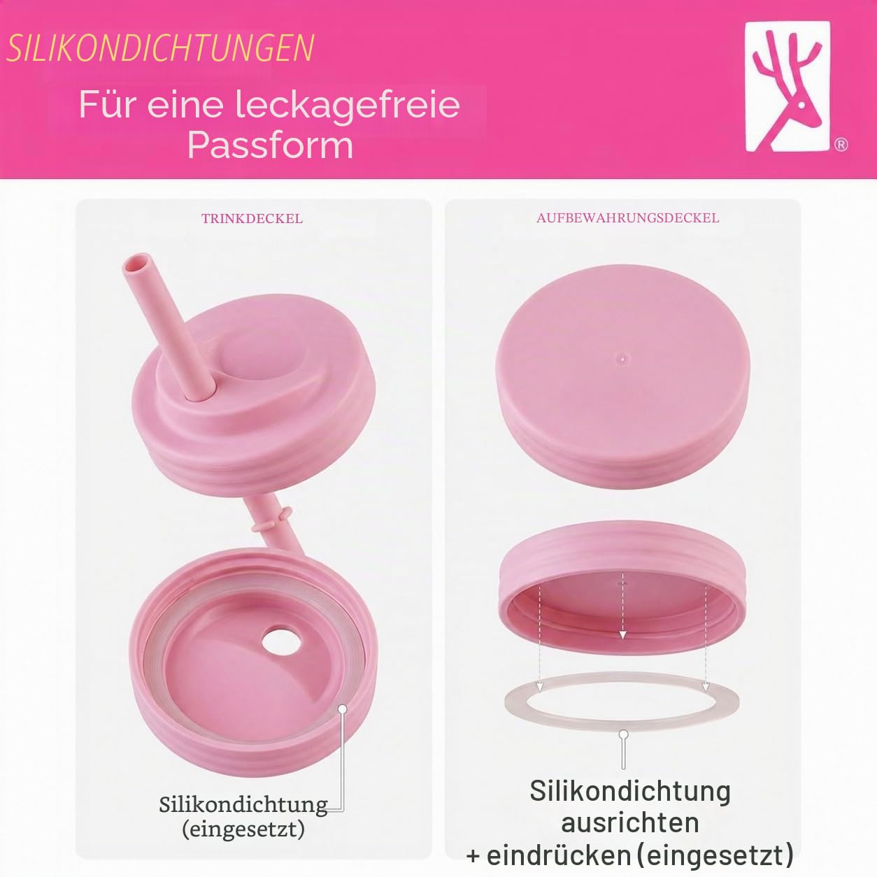 Elk and Friends 400 ml SS-Gläser Edelstahl Kinder Trinkbecher | Mason Jar mit Silikonhülle & Deckel | Silikon Strohhalm | Smoothie Becher | Auslaufsicher | Spülmaschinengeeignet | 2er Set