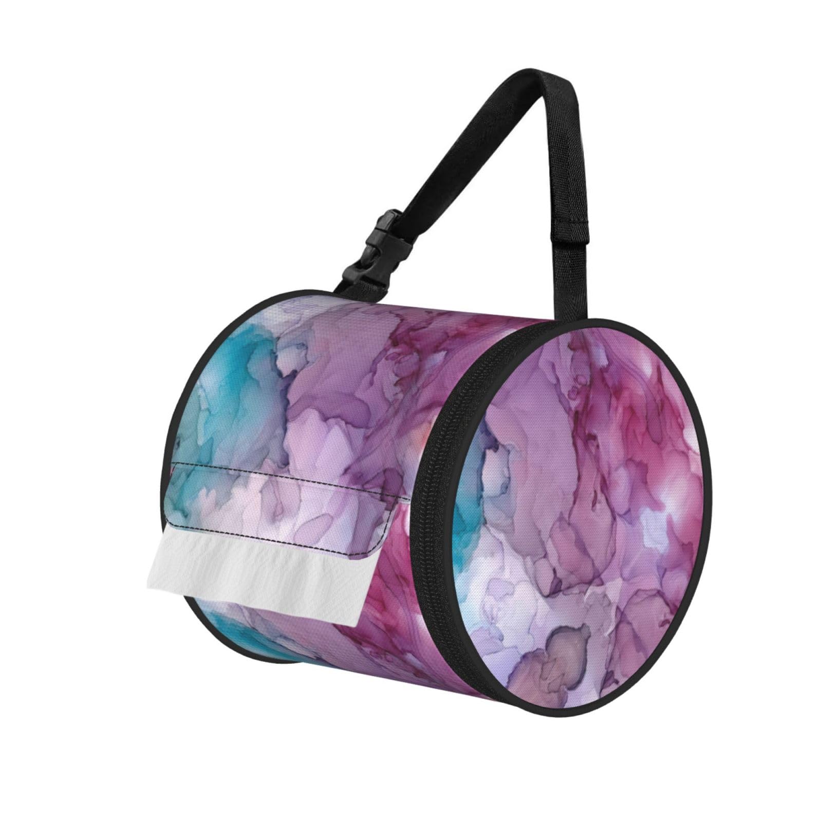 Abstract Marble Printed Roll Paper Carrier Bag, Foldable Oxford Cloth Tissue Case for Camping Hiking Backpack