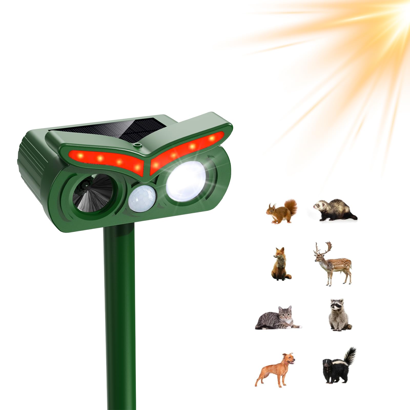 Upgraded Cat Repellent for Gardens uk,Solar Animal Repellent Outdoor,Squirrel Repellent,Ultrasonic pest Repeller, Waterproof IP 65, Cat Scarers for Gardens with LED Light & PIR Sensor (black-black)