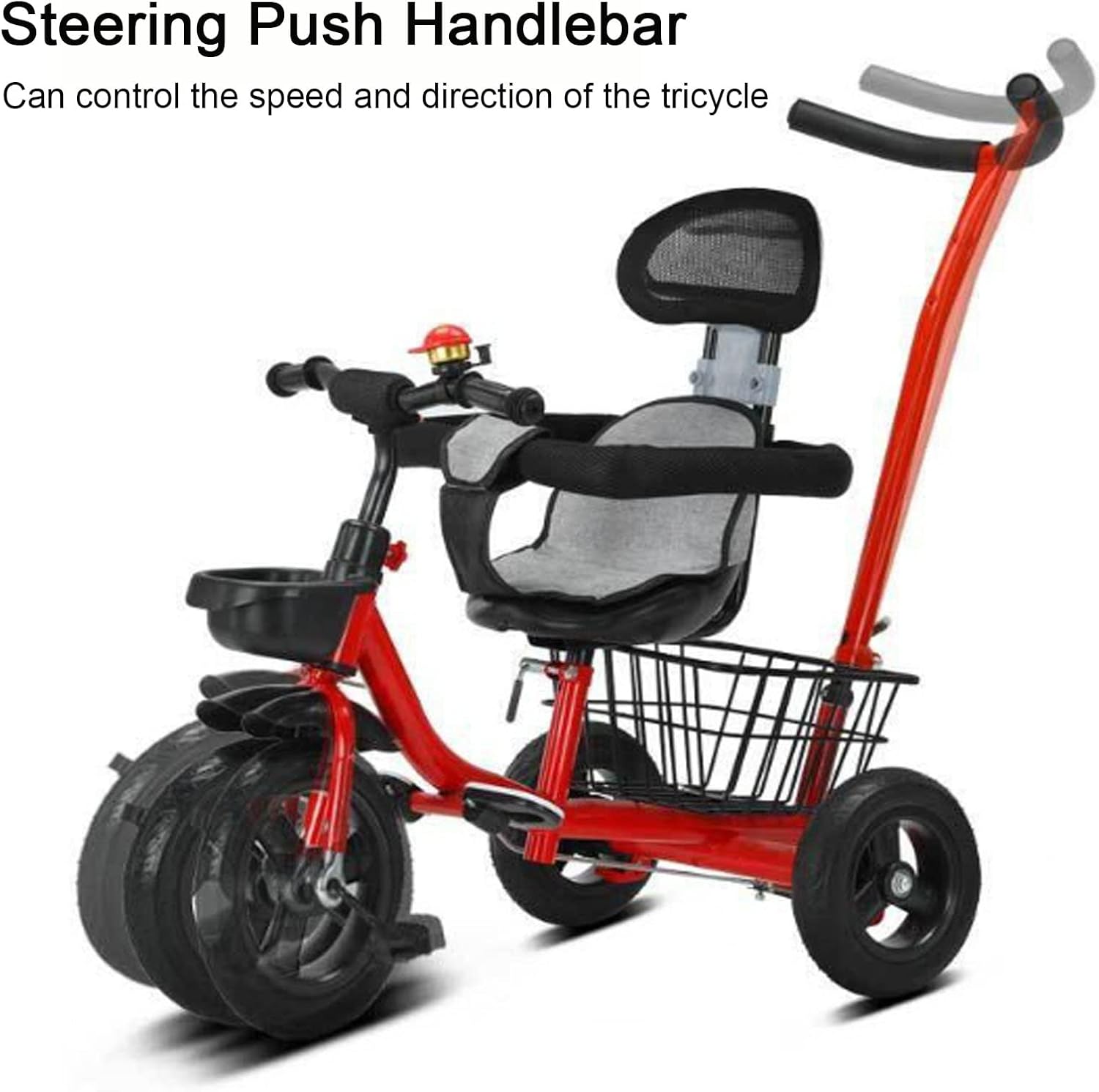 Tricycles for 1-3 Year Olds,Balance Bike,Stroller Tricycle with Adjustable Push Handle & Backrest Seat,Storage Basket,Removable Pedals,Birthday Gift & Toy for Boys and Girls (Yellow)
