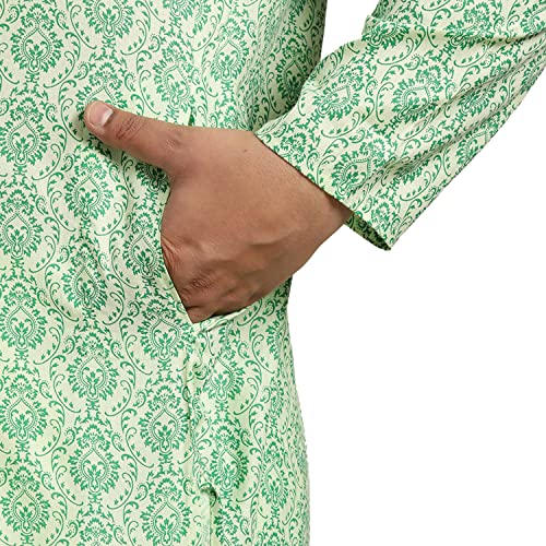 Image of SOJANYA Plus Men's Navy Blue Self-Design Cotton Linen Printed Kurta