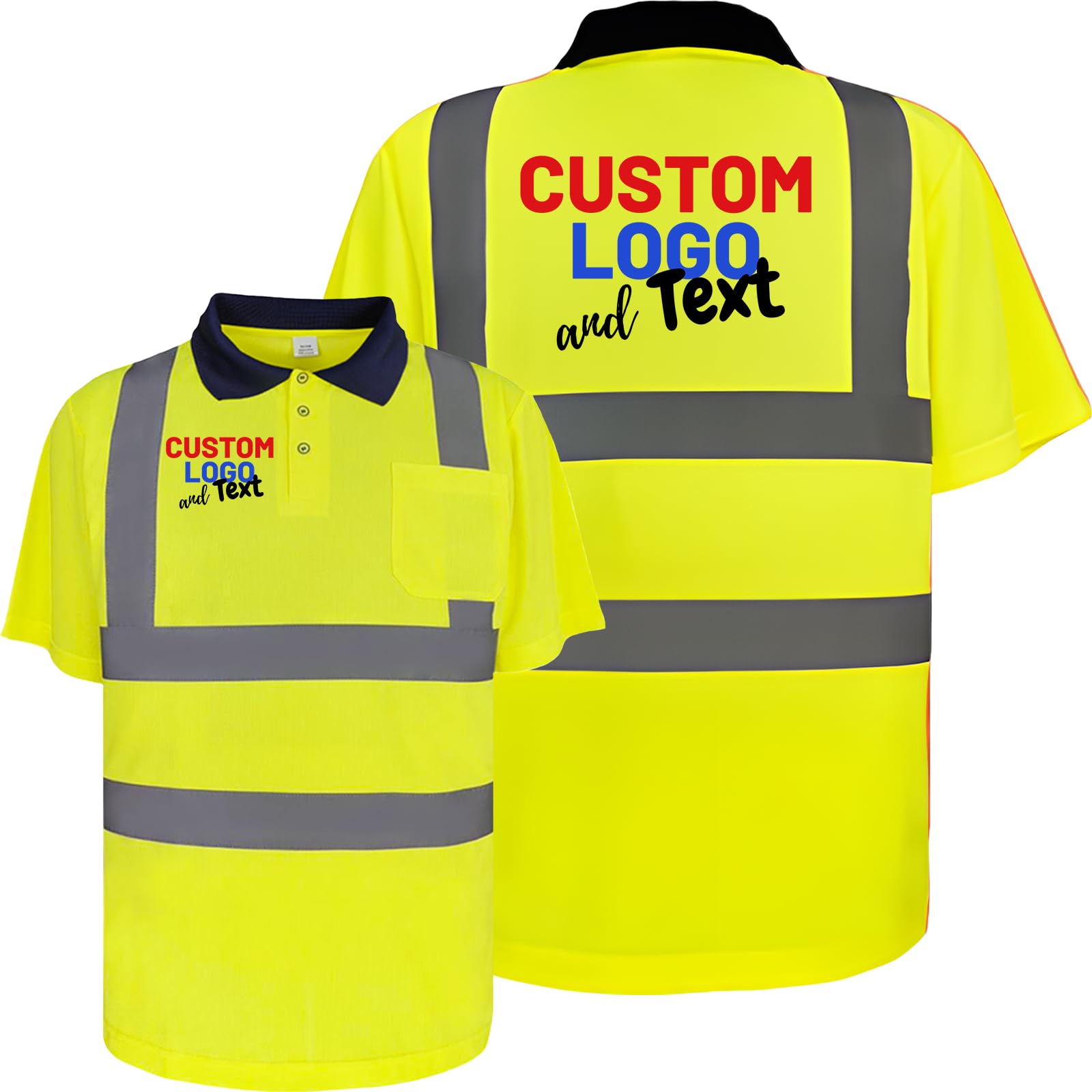 Hi Vis Polo Shirts Custom Your Logo Short Sleeve High Visibility T-Shirts Reflective Safety Construction Worker Yellow