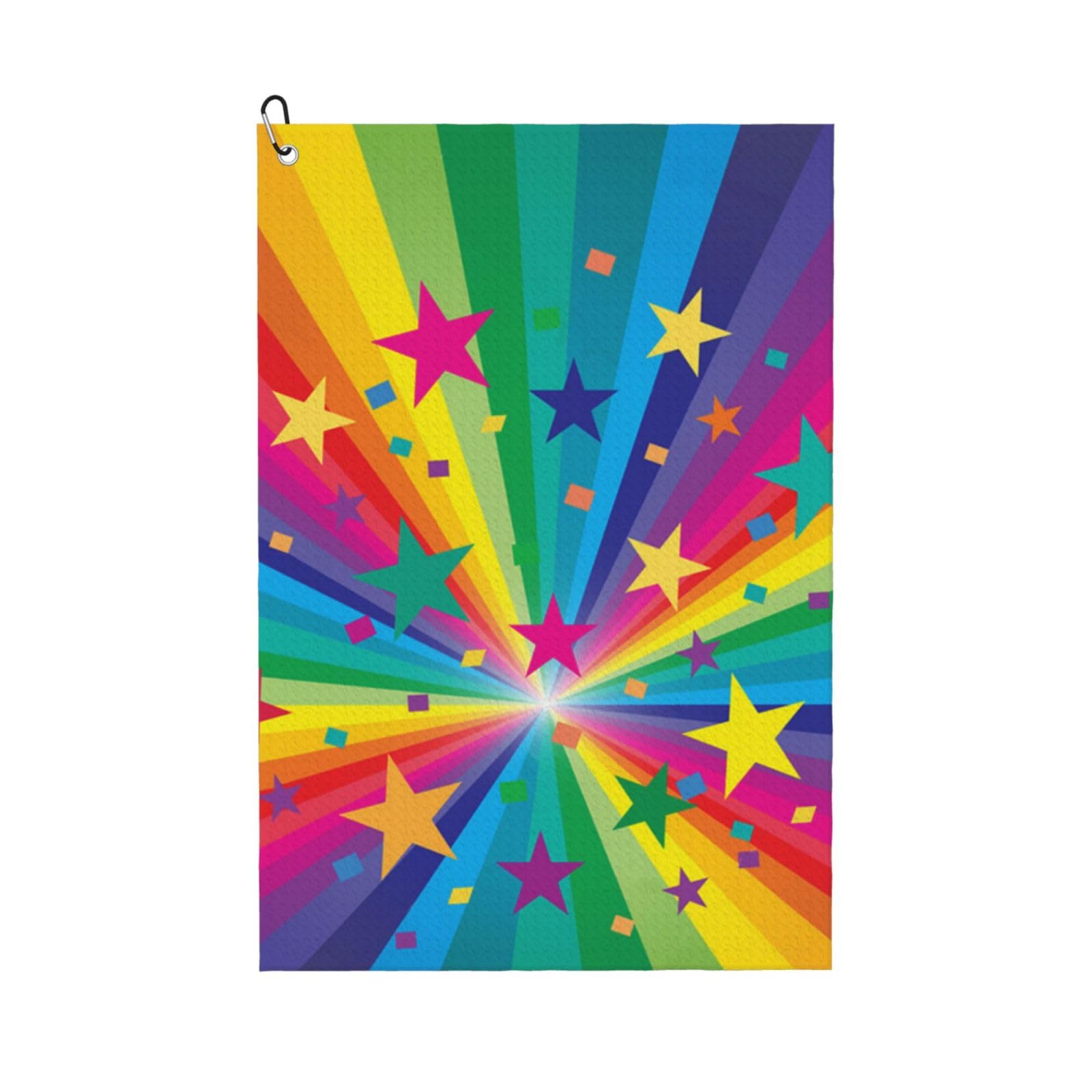 Hnnkloy Rainbow And Stars Confetti Rays, 16x24 in Portable Waffle Golf Towels with Carabiner Clip for Golf Bag