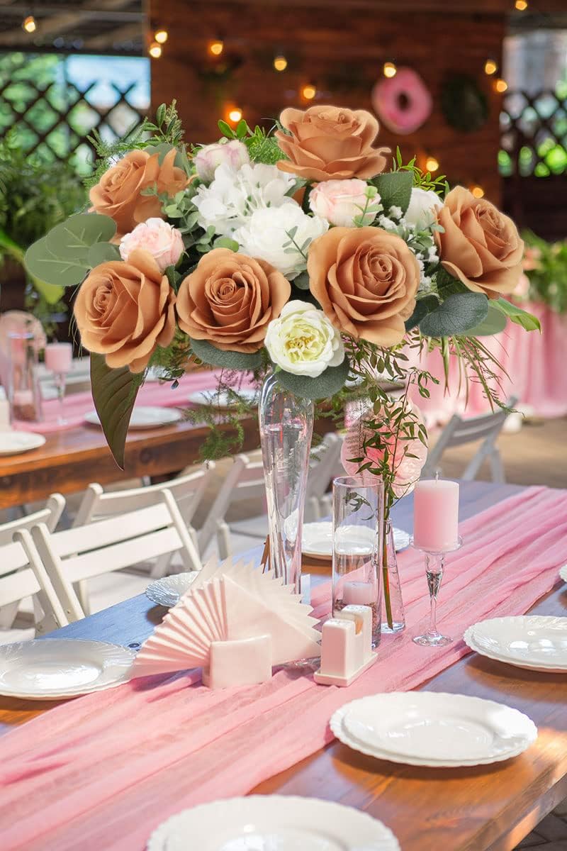 12pcs Roses Artificial Flowers Terracotta Fake Roses Flowers with Long Stems Silk Flowers for Wedding Bouquet Centerpices Decorations Party Bridal Baby Shower Home Decor - Image 7