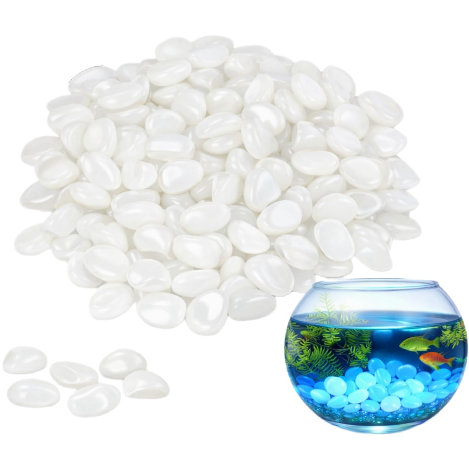 200PCS Glow in the Dark Pebbles,Pebbles for Garden,Luminous Gravel & Decorative Stones for Fish Tank,Aquarium,Plant Pots,Garden,Vase & DIY Pathway Decoration,Decorative Stones for Plant Pots,White