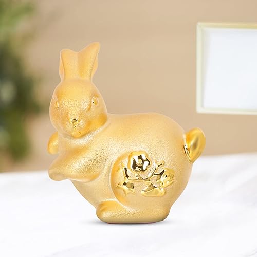 Miniatura 9 de VOSAREA Figura de conejo de oro, estatua de conejo del zodiaco chino 2023, escultura de conejo de Feng Shui, adorno de conejo de dibujos animados