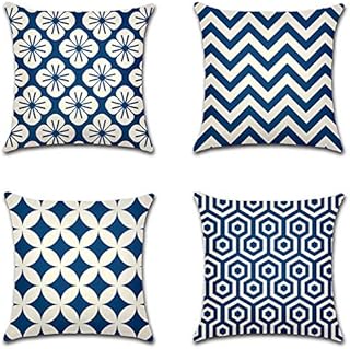 Artscope Geometric Cherry Blossoms Cushion Covers, Set of 4 Japanese-style Throw Pillow Covers Cases for Sofa Couch Car Farmhouse Home Decor 45x45cm Blue
