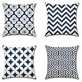 Artscope Juego de 4 fundas de almohada geométricas de flores de cerezo, fundas de cojín de estilo japonés para sofá, automóvil, decoración del hogar, 18 x 18 pulgadas, color azul