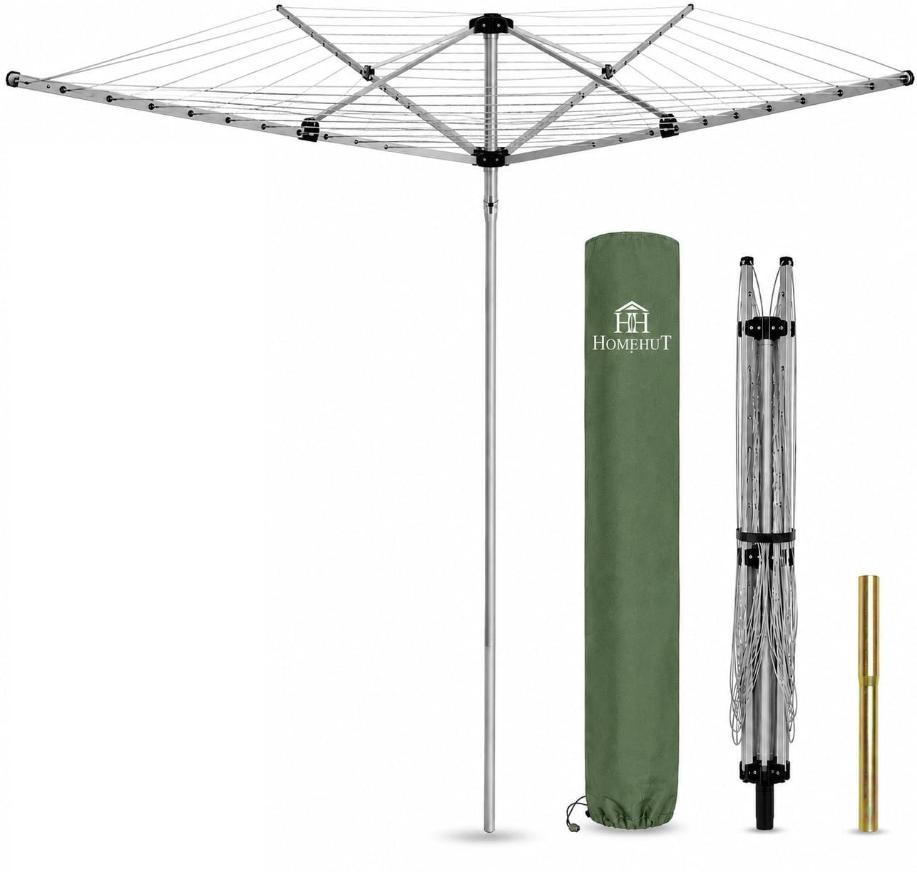 HH Home Hut Heavy Duty Washing Line - 4 Arm Rotary Outdoor Clothes dryer 50M With Whirligig Feature Ideal Airer For Large Laundry Loads, With Ground Spike And Cover