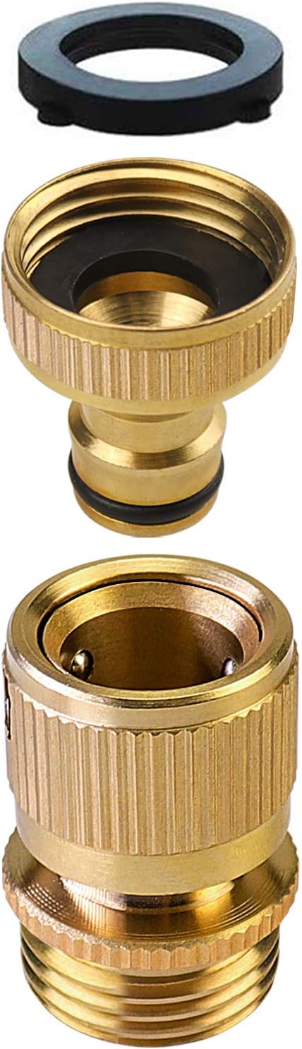 SANCEON Garden Hose Quick Connect, 1 Set (2PCS) 3/4 inch GHT Solid Brass No-Leak Garden Hose Connector Fitting, Easy Connect and Release Adapter Set, Male and Female(1 Pair)