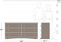 Vista 4 de Prepac Sonoma Cómoda doble de 6 cajones para dormitorio, cómoda ancha, muebles de dormitorio tradicionales, 59 pulgadas de ancho x 17.5 pulgadas