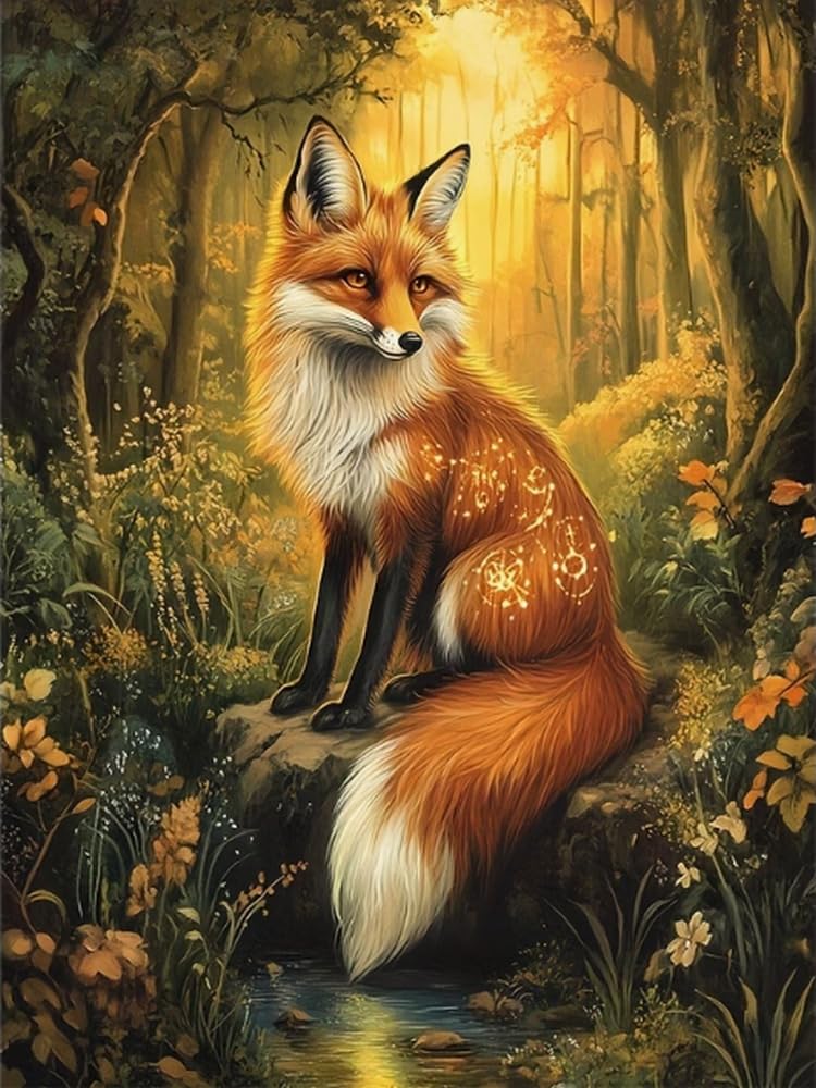 Brennora Stamped Cross Stitch Kits for Adults Fox 11CT Counted Cross-Stitch Embroidery Patterns Beginners Home Decor 16x20 inch