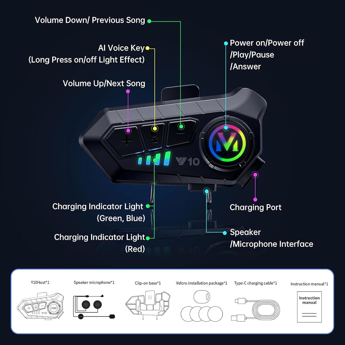 Auricular Intercomunicador para Moto Klack Y10 – Comunicación Bluetooth 5.3, Resistencia IPX6 y Sonido Hi-Fi (2 Unidades)