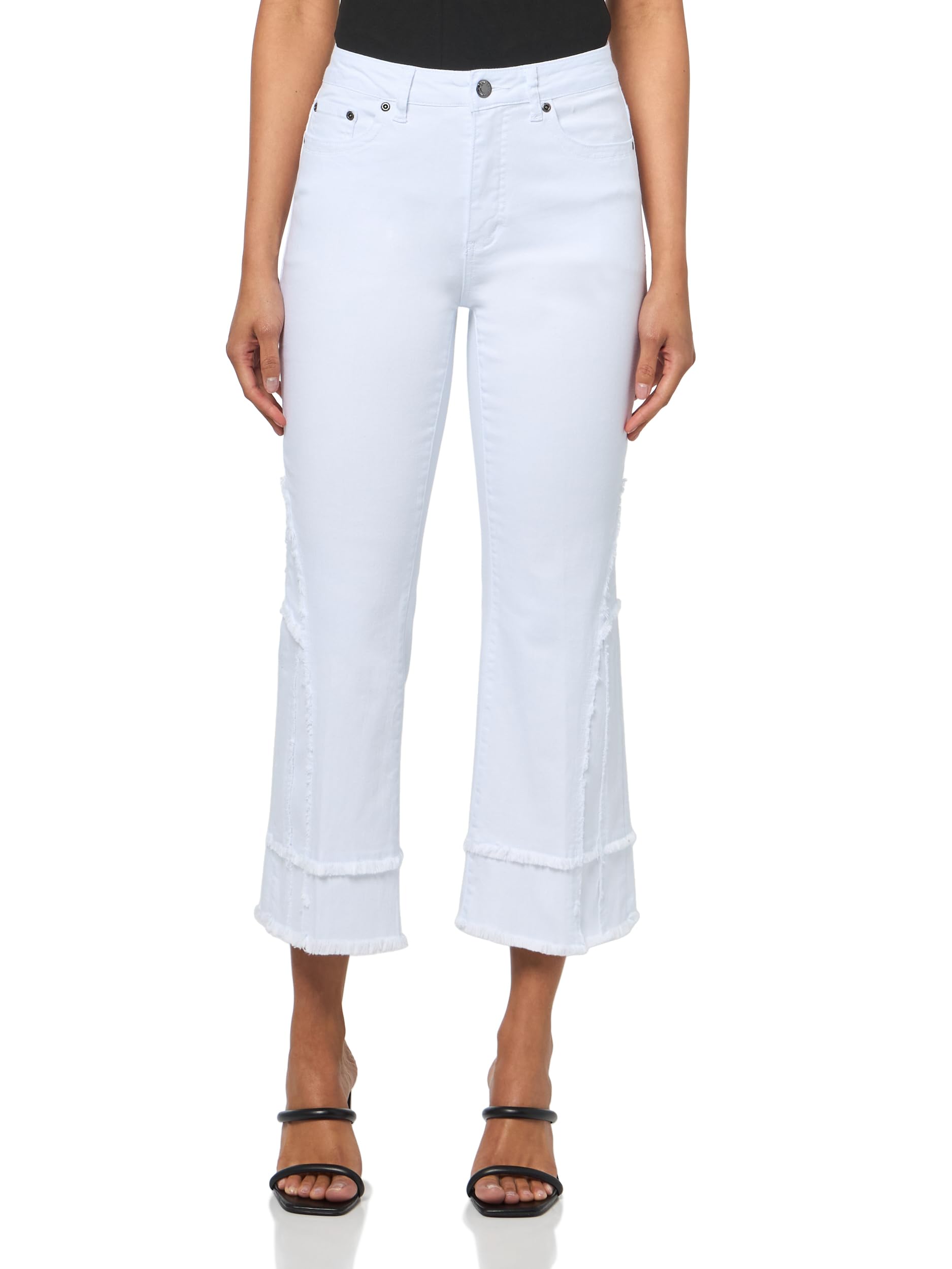 SLIM-SATION Womens 5-Pocket Zip Front Flare Leg Crop Pant with Fringed Trim