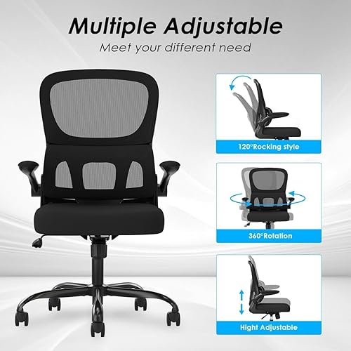 Miniatura 6 de Soohow Silla de oficina, ergonómica de malla con soporte lumbar, cómoda silla de escritorio giratoria para computadora con reposabrazos abatibles