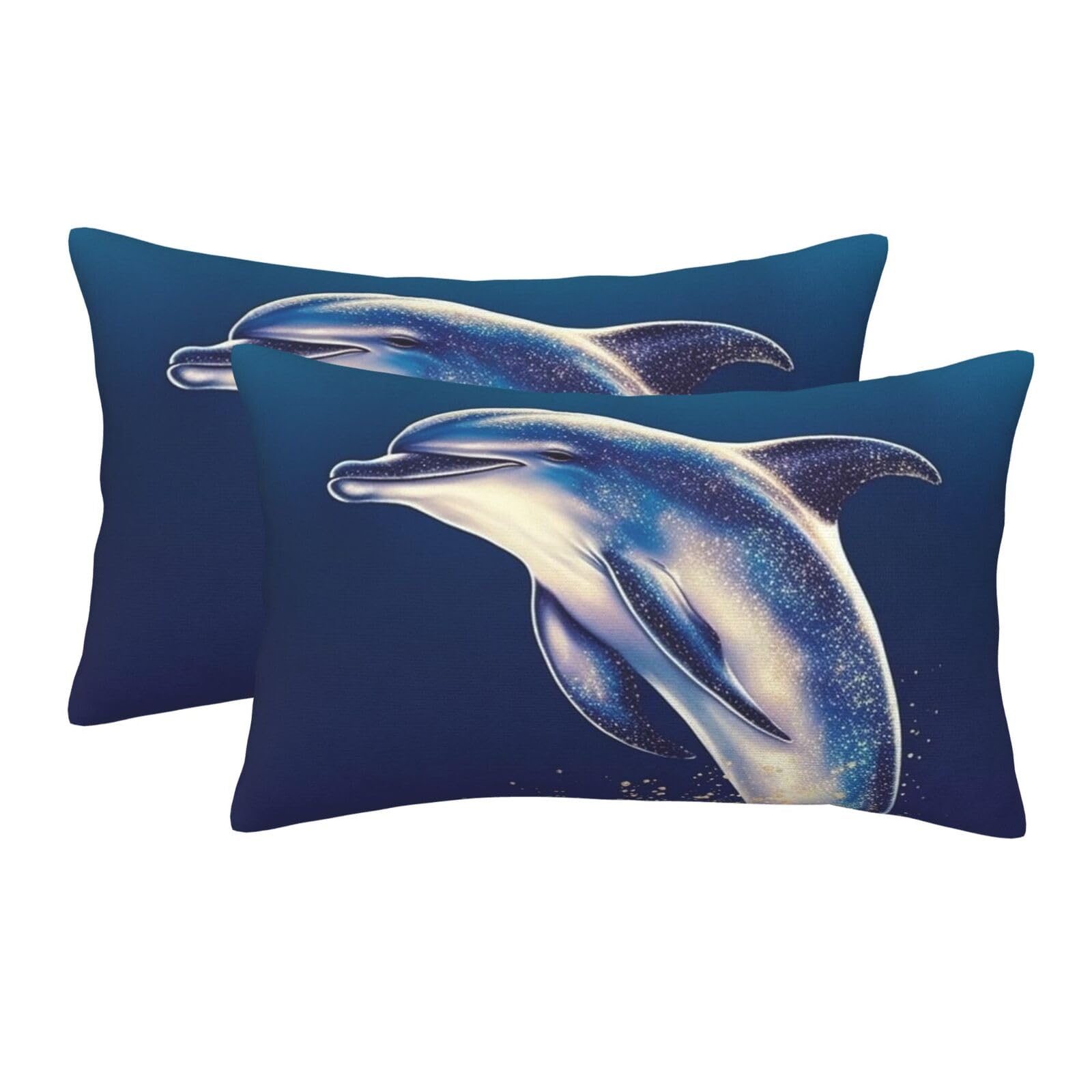 2 Pack Pillow Cases with Hidden Zipper, Soft Breathable Pillow Covers for Hair and Skin, Glitter Dolphin Pillowcases 16"x24" Bed Pillow Protectors Cover for Sleeping Gifts