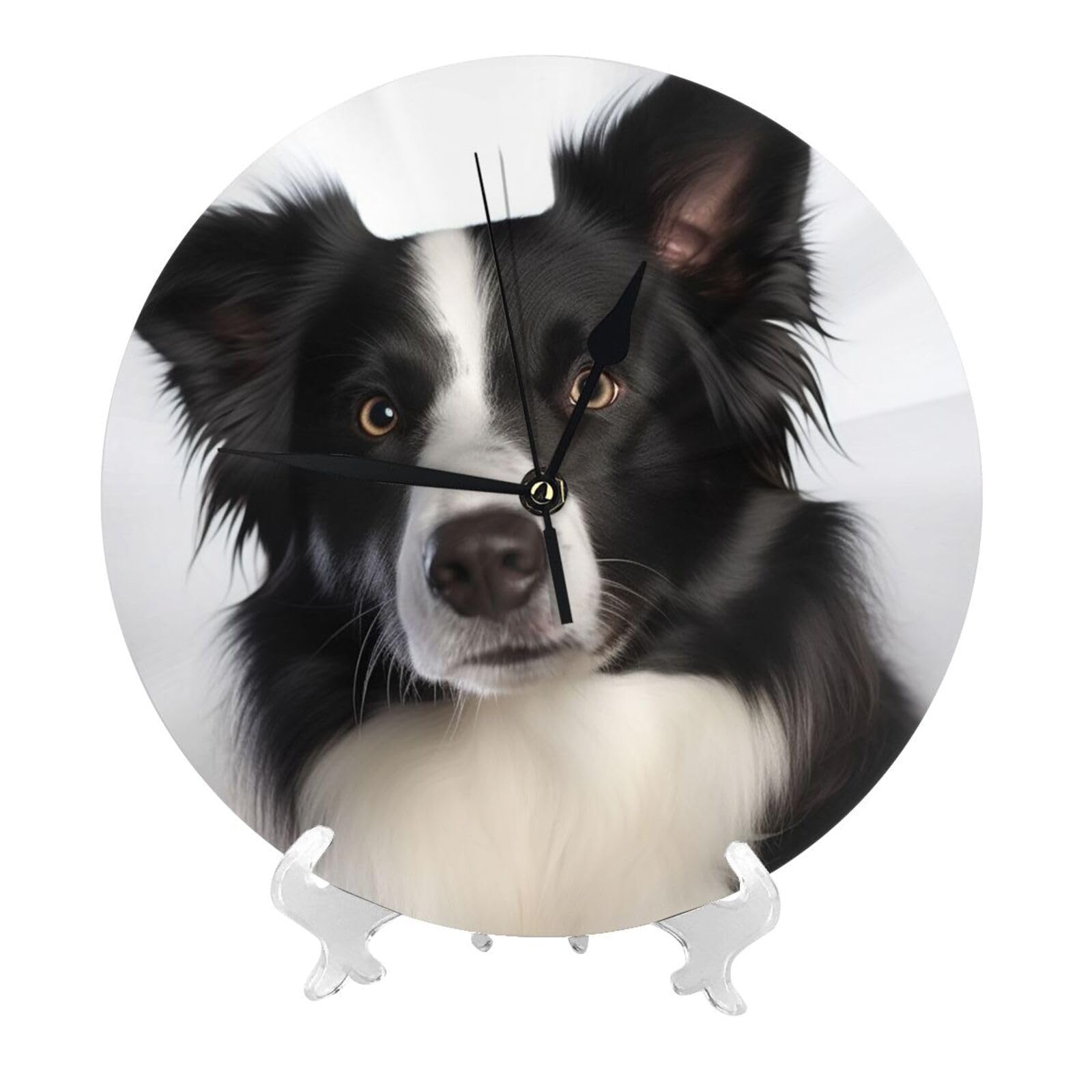 FHEBNDS Border Collie Wall Clock 10 Inch Silent Non-Ticking Modern Clocks Battery Operated Analog Farmhouse Wall Decorative Round Clock for Kitchen, Living Room, House Warming Gifts