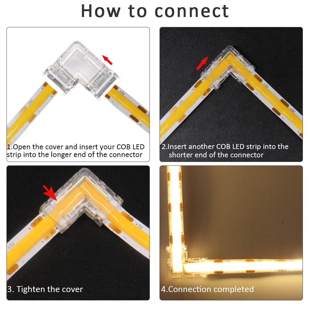 COB LED Strip Connector -4PCS 2pin L Shape Corner Connectors 5PCS...