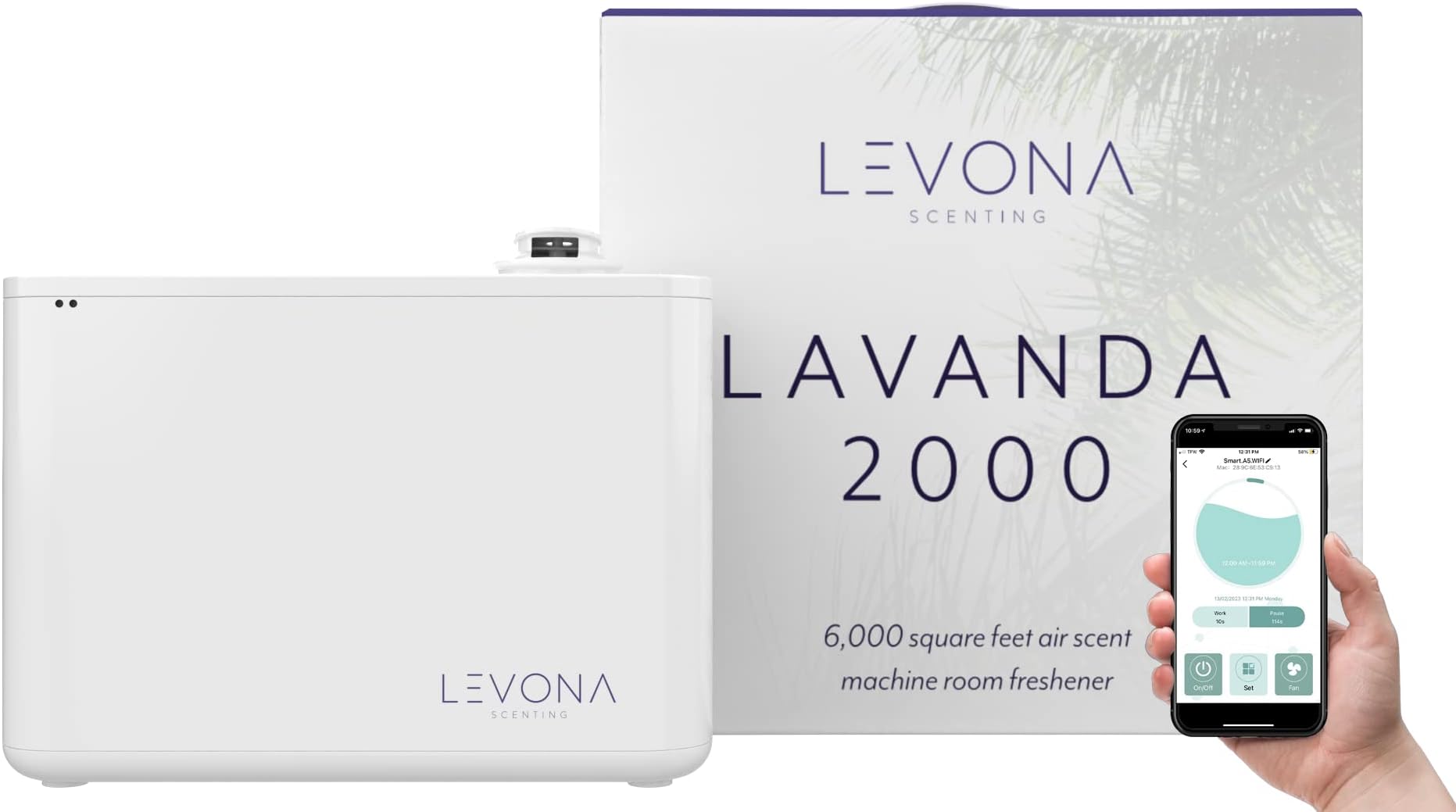 LEVONA SCENT Machine Lavanda: Up to 6000 SQFT HVAC Diffuser- Waterless Scent Air for Office, Hotel & Home Diffuser - Fragrance + Remote Control App Lavanda 2000