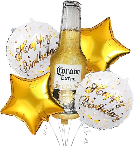 CYMYLAR 5 tazas de cerveza corona decoración de fiesta de cumpleaños para hombre globos de papel de aluminio con estrella dorada para cumpleaños
