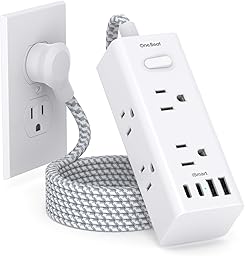 Power Strip Surge Protector - One Beat 6 Widely Outlets with 4 USB Ports (2 USB C), 5 Ft Extension Cord Flat Plug, Wall Mount Outlet Extender Small Power Strip for Travel Home Office College Dorm Room
