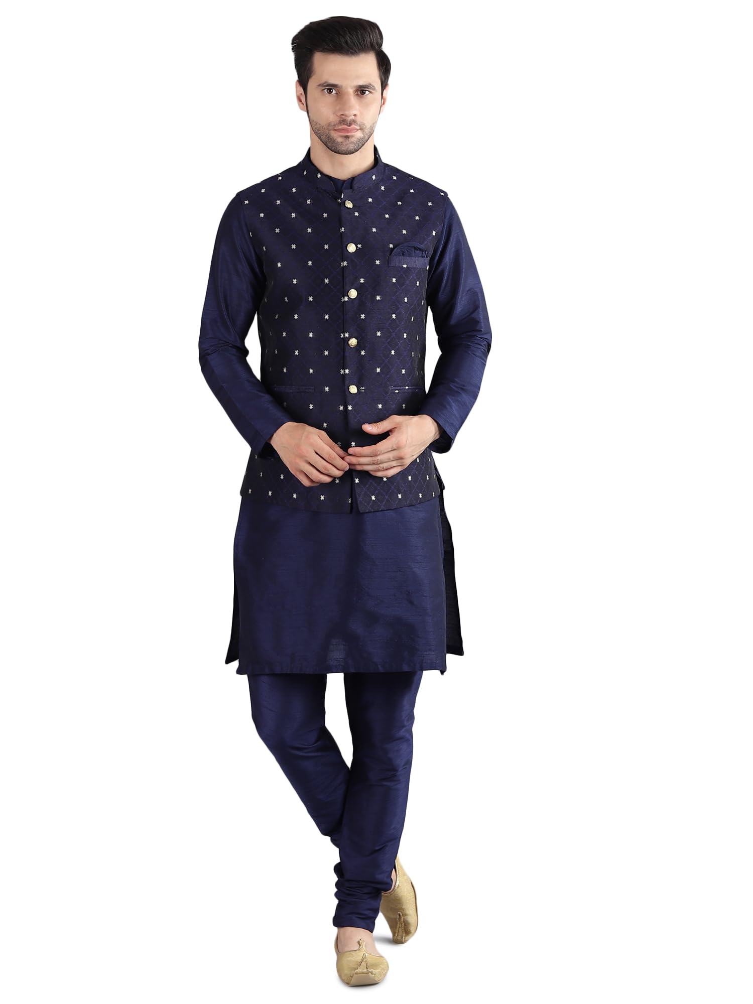 Men's Silk Blend Kurta Pajama with Designer Ethnic Nehru Jacket/Modi Jacket