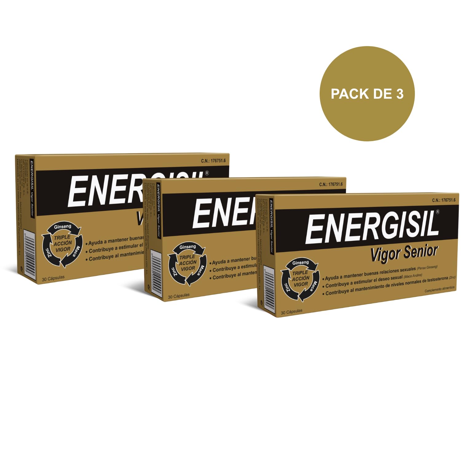 Energisil Vigor Senior 30 Cápsulas - Pack de 3 Unidades - Ayuda a Mantener buenas Relaciones Sexuales y a Estimular el Deseo Sexual - con Ginseng, Maca, L-Arginina, Selenio, Vitaminas y Zinc