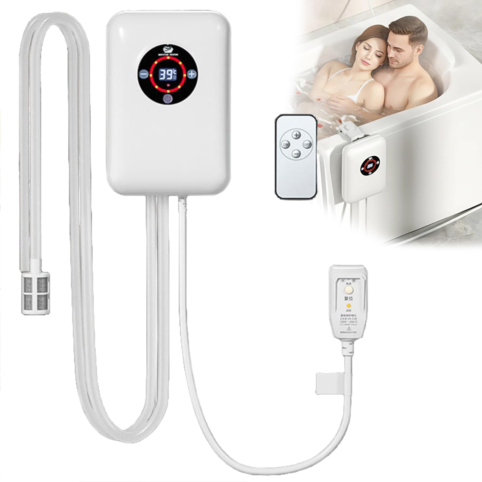 Calentador de agua termostático para bañera de hidromasaje con panel de control digital, temperatura constante de 30-43 °C, bañera para baños domésticosWhite,22x14.8x7.5cm