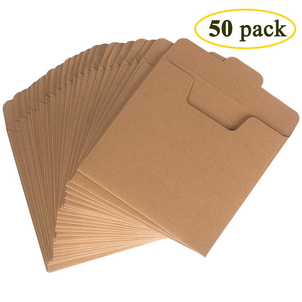 Benail 50 pcs Kraft DVD Sleeve CD enveloppes en Papier Kraft Carton 12,7 x 12,7 cm (12.7 cm x 12.7 cm)