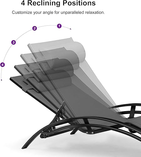 Miniatura 15 de PURPLE LEAF Juego de tumbona para patio, sillón al aire libre, playa, piscina, tumbona para tomar el sol, tumbona reclinable, sillas de bronceado