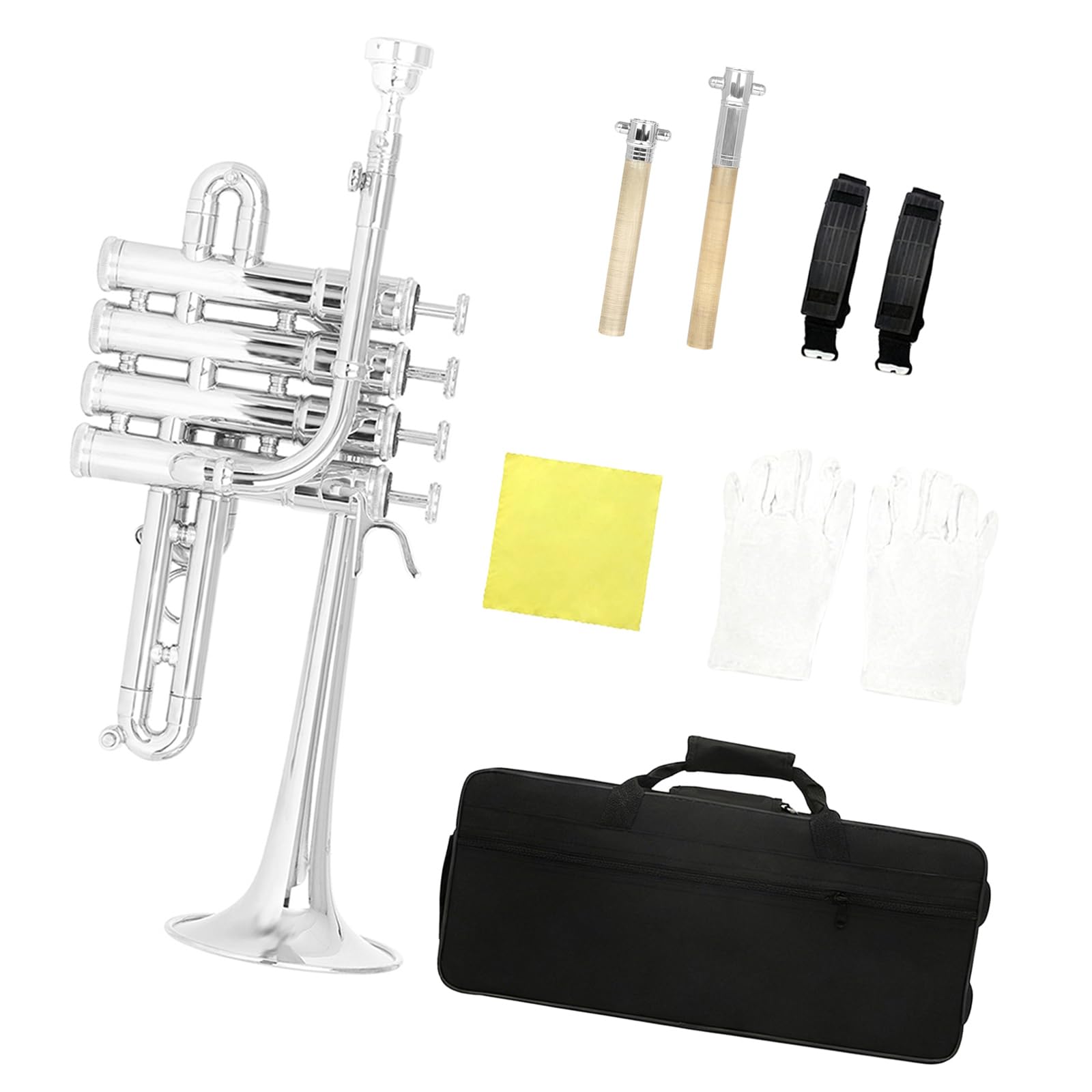 Standard Trompete, Taschentrompeten mit Mundstück, Handschuhe, Riemenetui, Messing Musikinstrument, dauerhafter Standard für Anfänger, komplett, inklusive Handschuhen, Stoffetui, ideal für neue