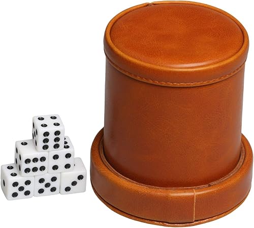 Miniatura 7 de La taza de dados de cuero sintético con tapa incluye 6 dados, interior de terciopelo silencioso para los juegos de mesa Liars Dice Farkle Yahtzee