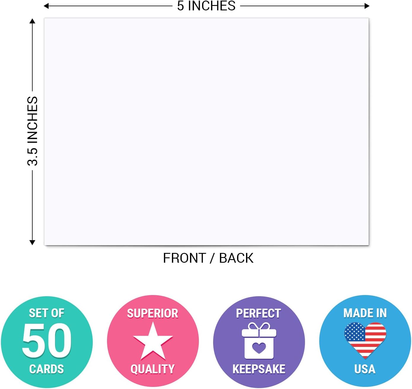 321Done Blank Notecards, Small 3.5x5, Set of 50, White, Thick Cardstock