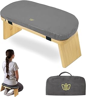 Meditation Bench, Portable Bamboo Meditation Stool, Folding Kneeling Meditation Bench, Anterior Tilt Bench, Prayer Bench with Meditation Chair with Thick Cushion, Kneeling Stool