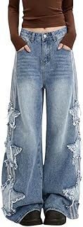 Womens Baggy Jeans High Waisted Wide Leg Star Jean for Women Girls