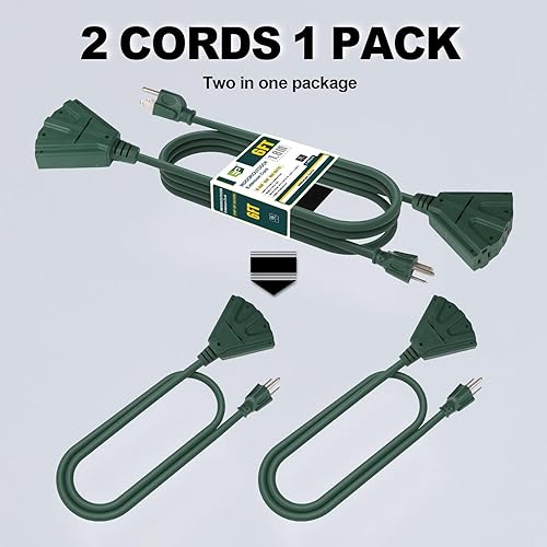 Miniatura 56 de EP Cable de extensión para exteriores de 10 pies con 3 tomas de corriente eléctrica, cable verde SJTW de 16/3 con enchufe a tierra de 3 clavijas