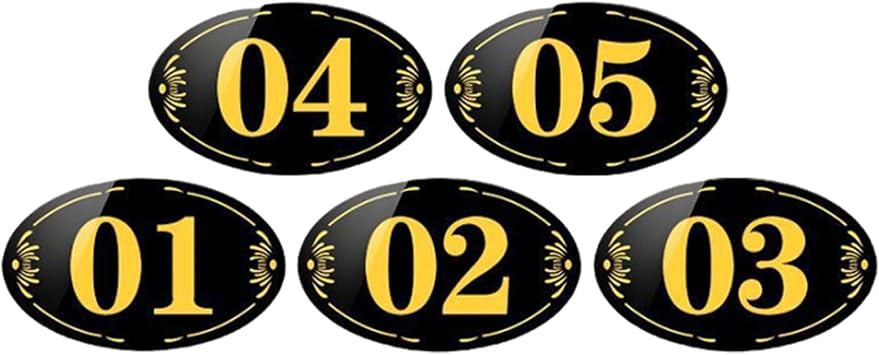 Acrylic Table Number Stickers,Plastic Oval Black Consecutive Number with Surface Coating and Adhesive Sticker for Restaurants, Bars, Storage Lockers, Seats Black1-5, 7 * 11cm