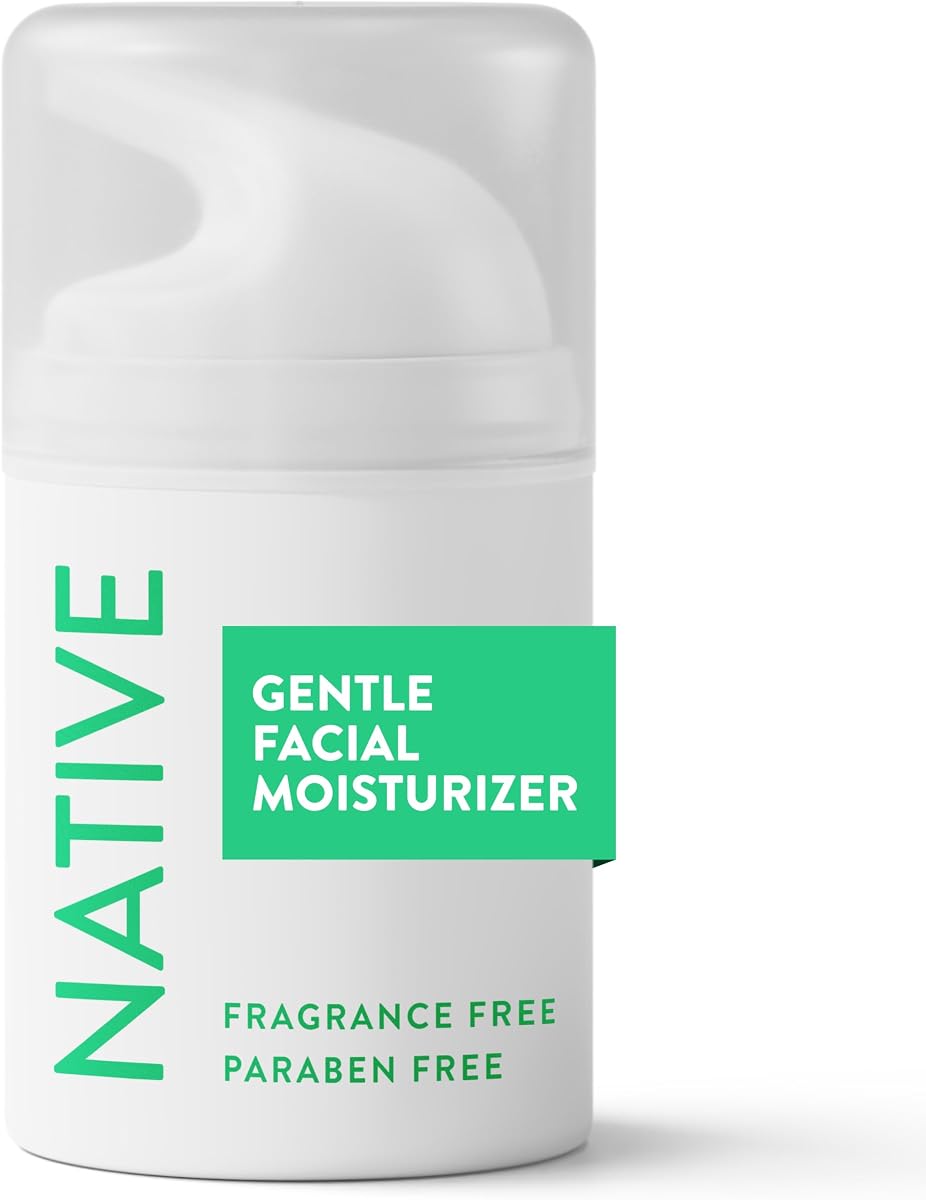 Native Gentle Facial Moisturizer for Sensitive Skin, Silicone Free, Fragrance Free, with Vitamin B3 and Aloe, Dermatologist Tested, 1.7oz