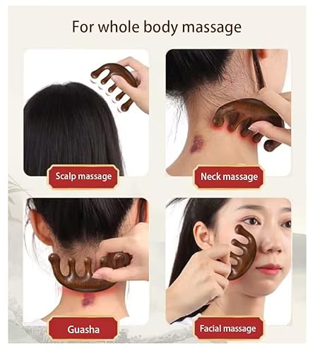 Miniatura 4 de Peine de masaje de madera Gua Sha, peine de dientes anchos para cuero cabelludo, facial, masaje corporal, peine de sándalo natural, herramientas de