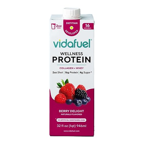 Miniatura 10 de Vidafuel Bebida de proteína Wellness 056oz de proteína por inyección de 2 onzas caja de 32 onzas líquidas paquete de 2 bayas colágeno y bebida de