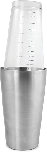 Miniatura 9 de True Barkeep Boston - Coctelera de acero inoxidable y vaso mezclador con sello de goma y medidas, 28 onzas y 16 onzas, juego de 2