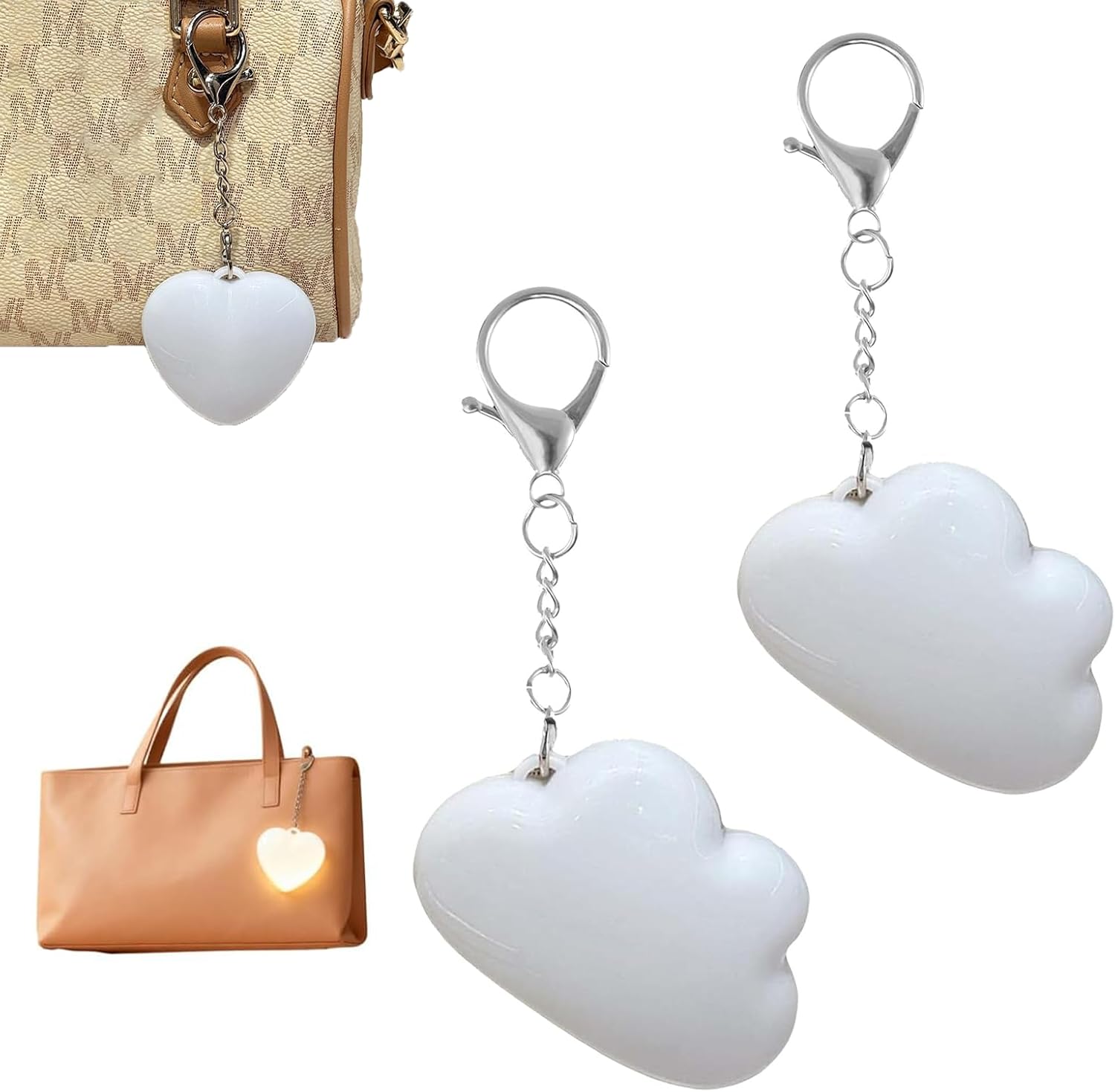 Touch Heart Glow Keyring, Love Wallet Tote Bag Touch Sensing Light, Purse Lights for Inside Purse, Rechargeable Mini LED Automatic Glow Lights (Pink Heart*2)
