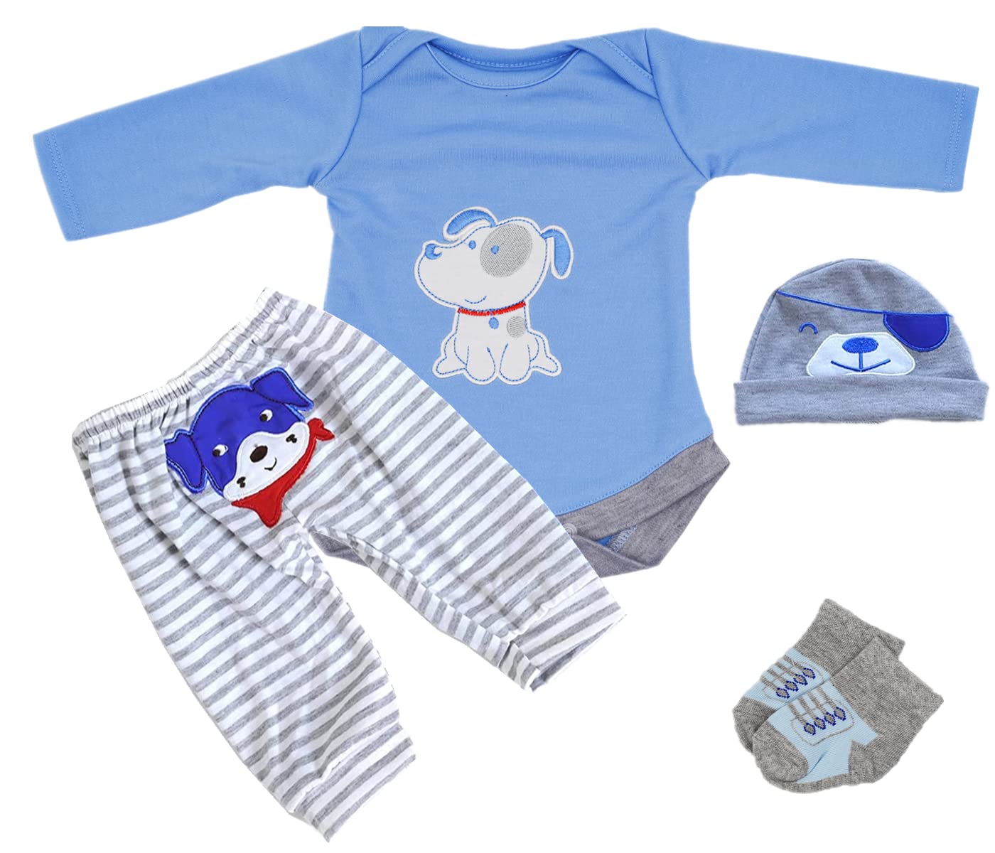 Reborn Baby Doll Clothes 4pcs Set Outfit Accessories for 17-22 Inch Newborn Baby Dolls Boy 【Puppy Pattern】