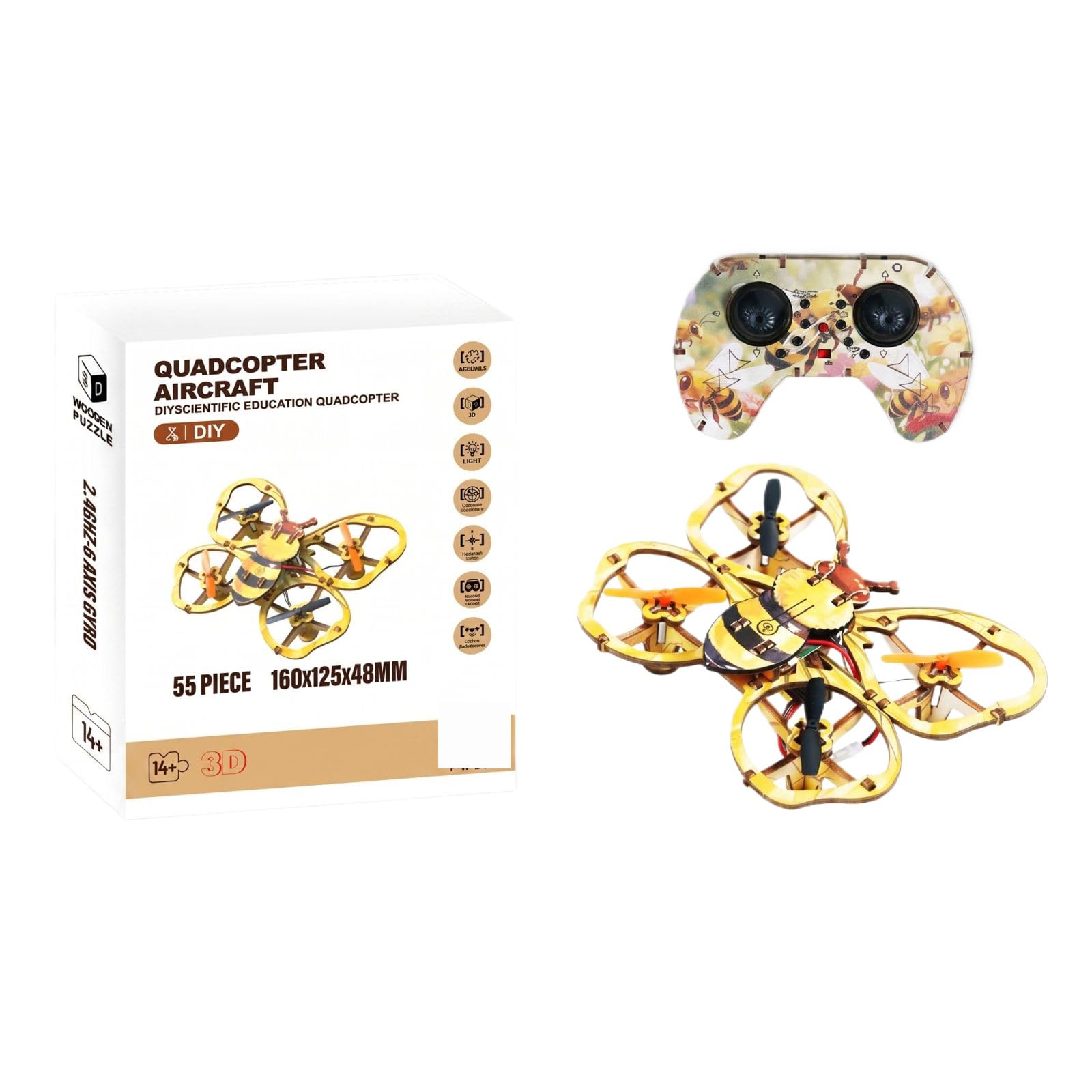 2026 New DIY Wooden RC Drone Kit, Remote Control 3D Building Blocks Quadcopter to Build for Adults,Creative Gift Idea for Beginners