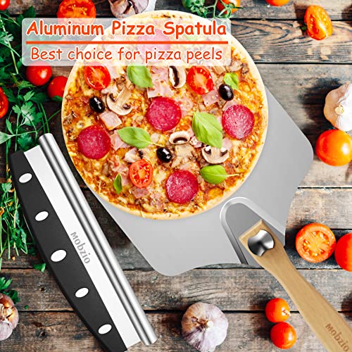 Mobzio Pizza Peel Metal Pizza Spatula, Pizza Paddle 12 X 14 Inch, Pizza Cutter Rocker, Pizza Paddle With Foldable Handle, Aluminum Pizza Peel Kit For Dough, Bread & Pastry, Pizza Oven Accessories #TOP1