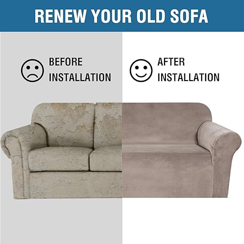 Miniatura 6 de H.VERSAILTEX Fundas de terciopelo elástico para sofá biplaza de 2 cojines para sala de estar, fundas de sofá con correas antideslizantes, terciopelo